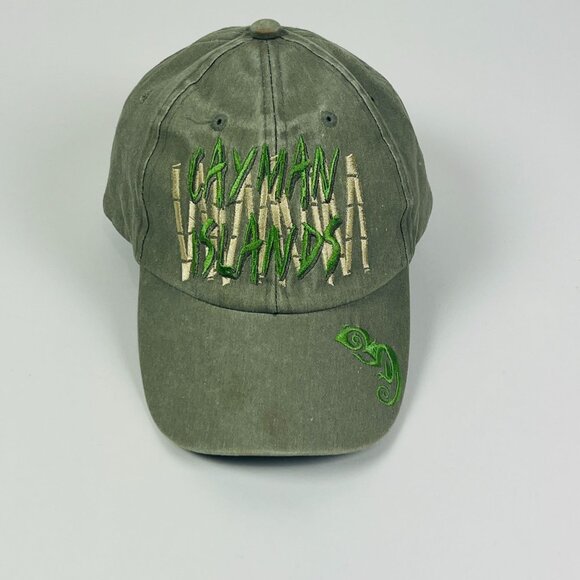 Vintage Cayman Island  Bamboo Forest Hat Olive Green Embroidered Adjustable Cap - Picture 1 of 10